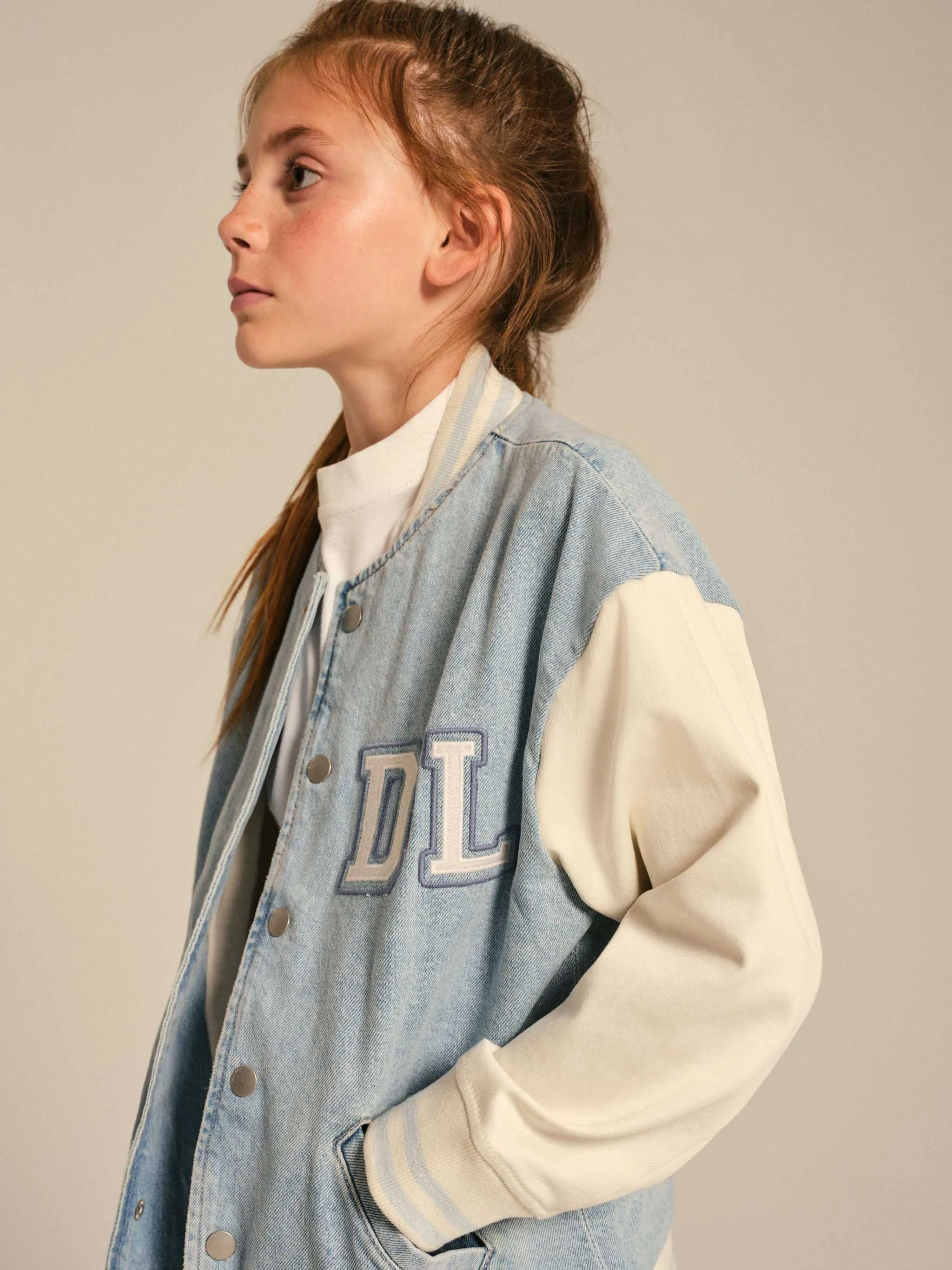 DL1961 Kids Denim Bomber Jacket in Blue