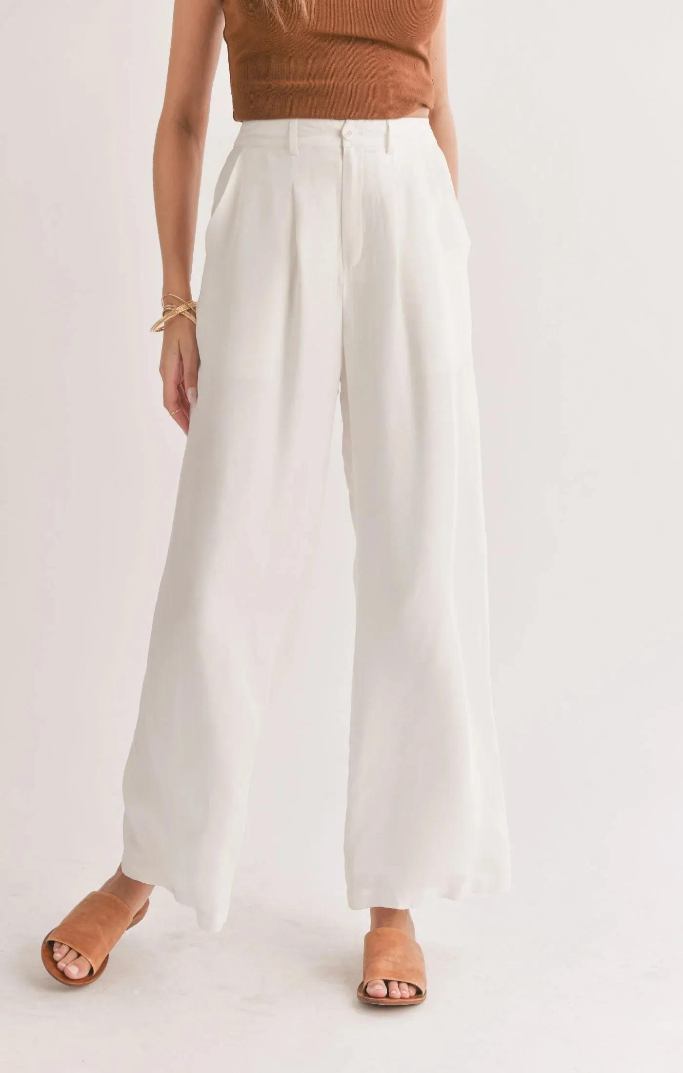 Dunes Back Elastic Wide Leg Pants White