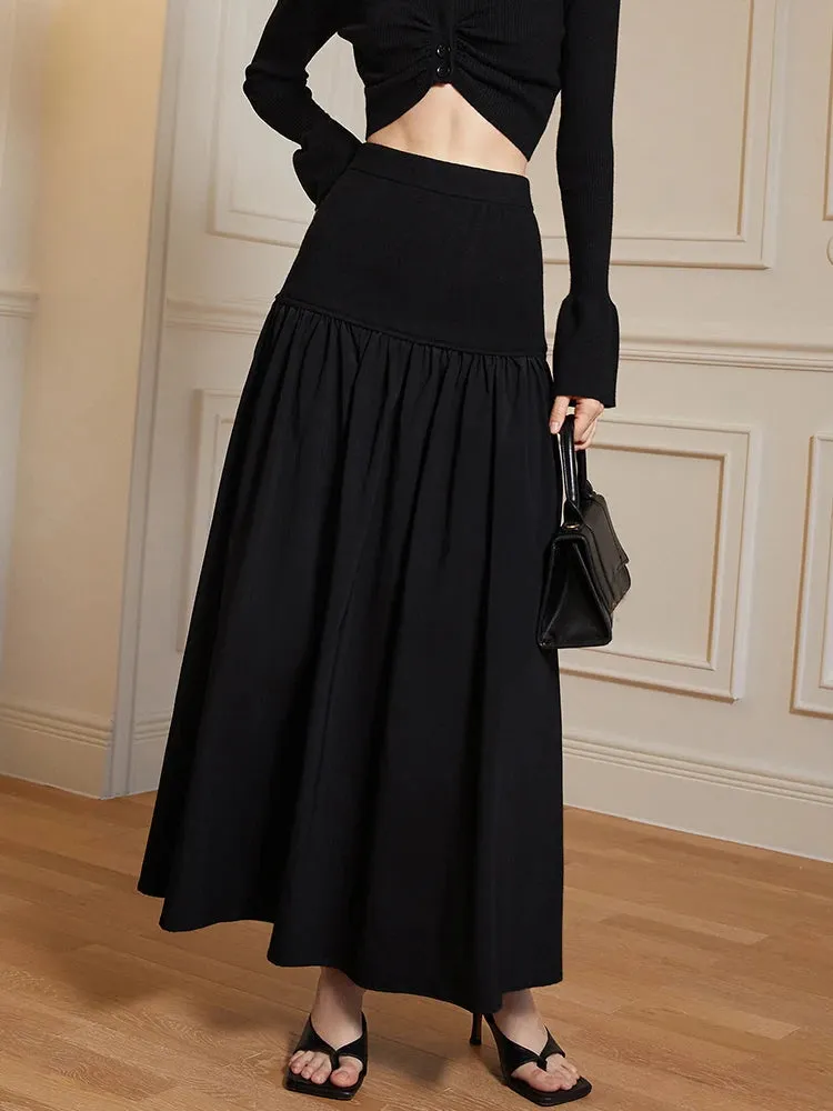 Elegant Solid Minimalist Skirt For Women High Waist A Line Midi Skirts Female Summer Fashion Clothes Style