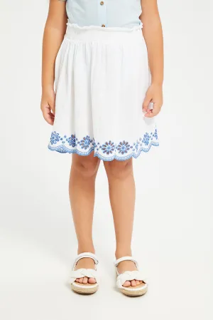 Girls White Gauze Embroidered Skirt