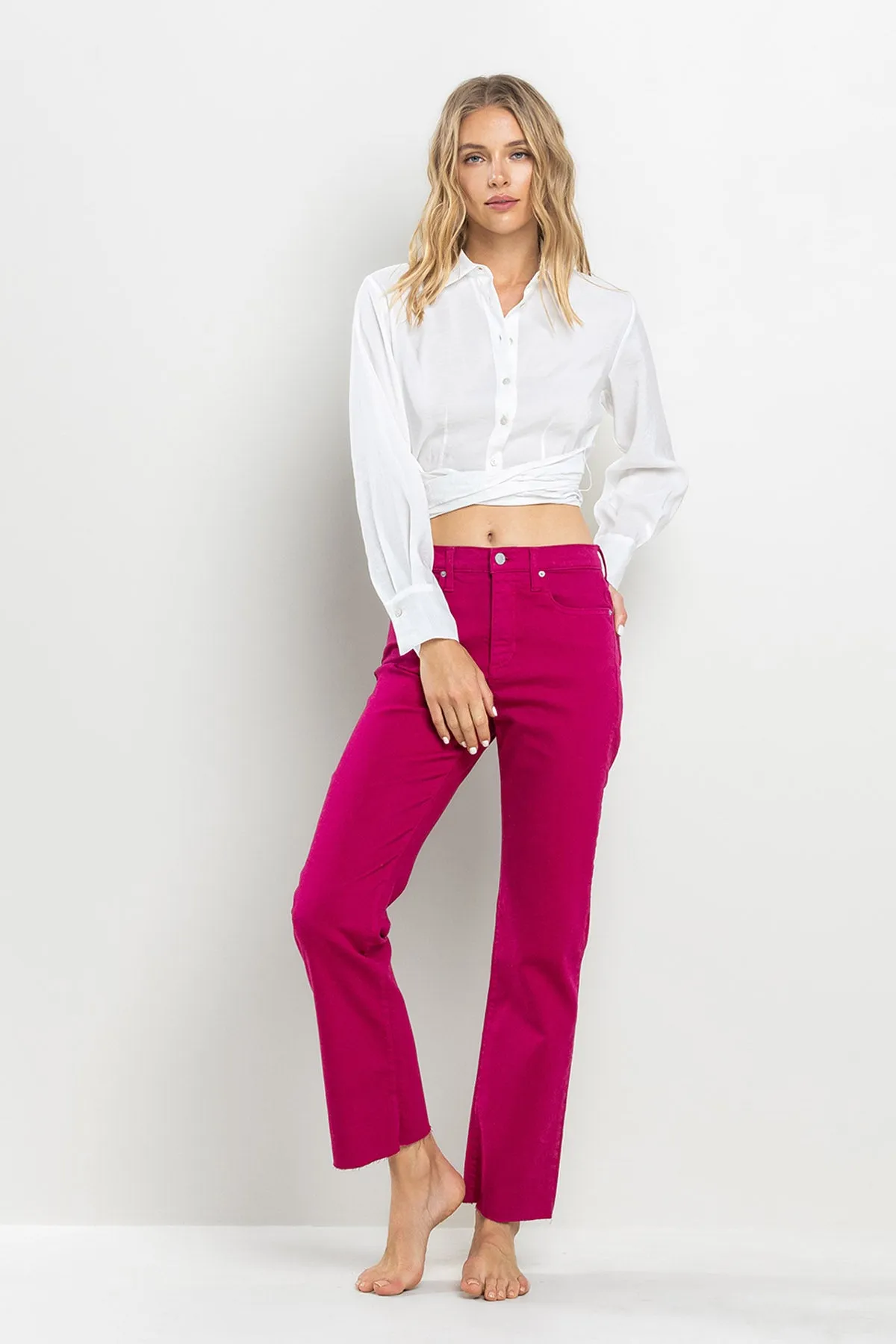 HIGH RISE STRAIGHT IN VIVA MAGENTA WITH RAW CUT HEM  / SP-P12450VM