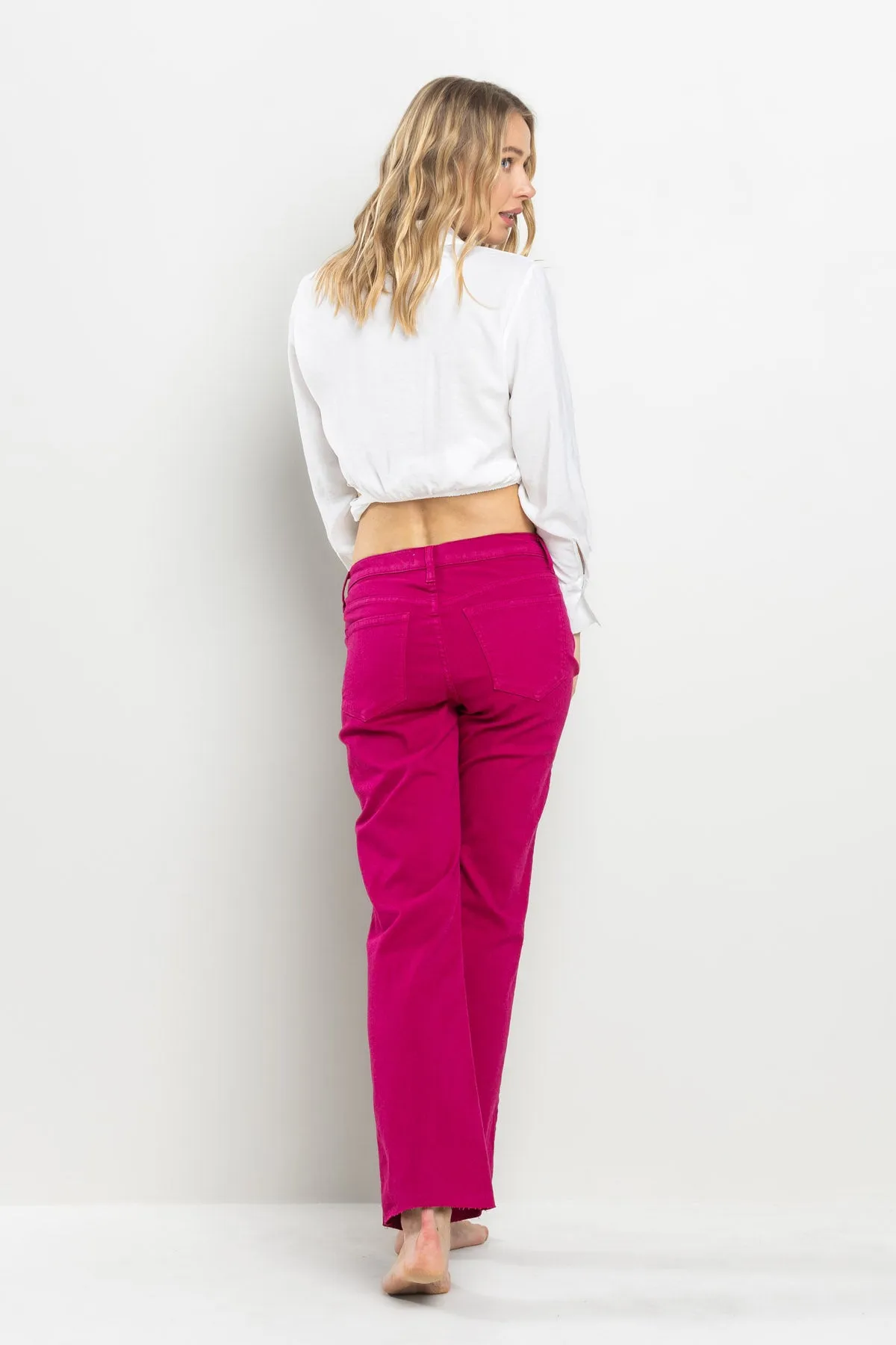 HIGH RISE STRAIGHT IN VIVA MAGENTA WITH RAW CUT HEM  / SP-P12450VM