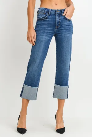 High Rise Straight Jeans with Large Cuff