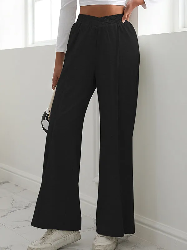 High Waisted Wide Leg Elasticity Solid Color Pants Trousers