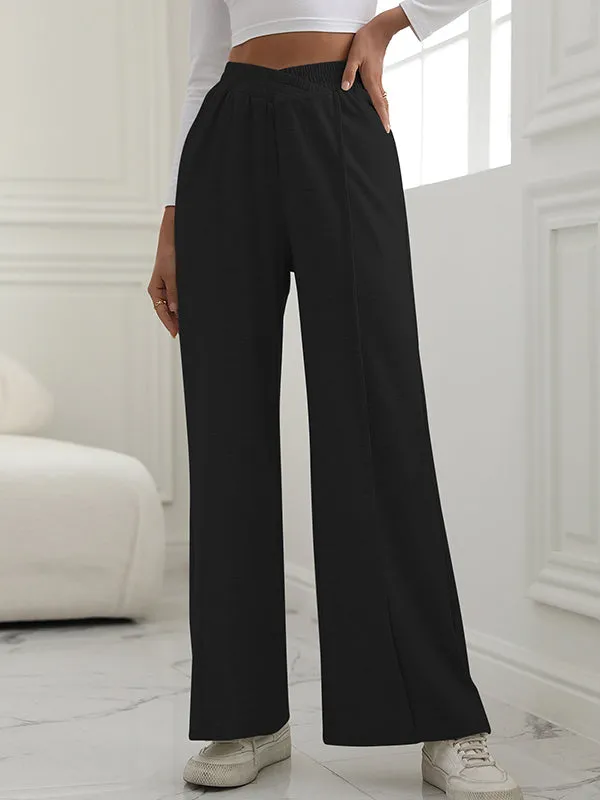 High Waisted Wide Leg Elasticity Solid Color Pants Trousers