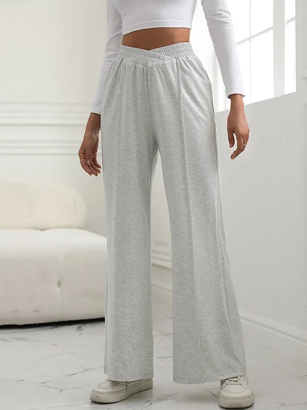 High Waisted Wide Leg Elasticity Solid Color Pants Trousers