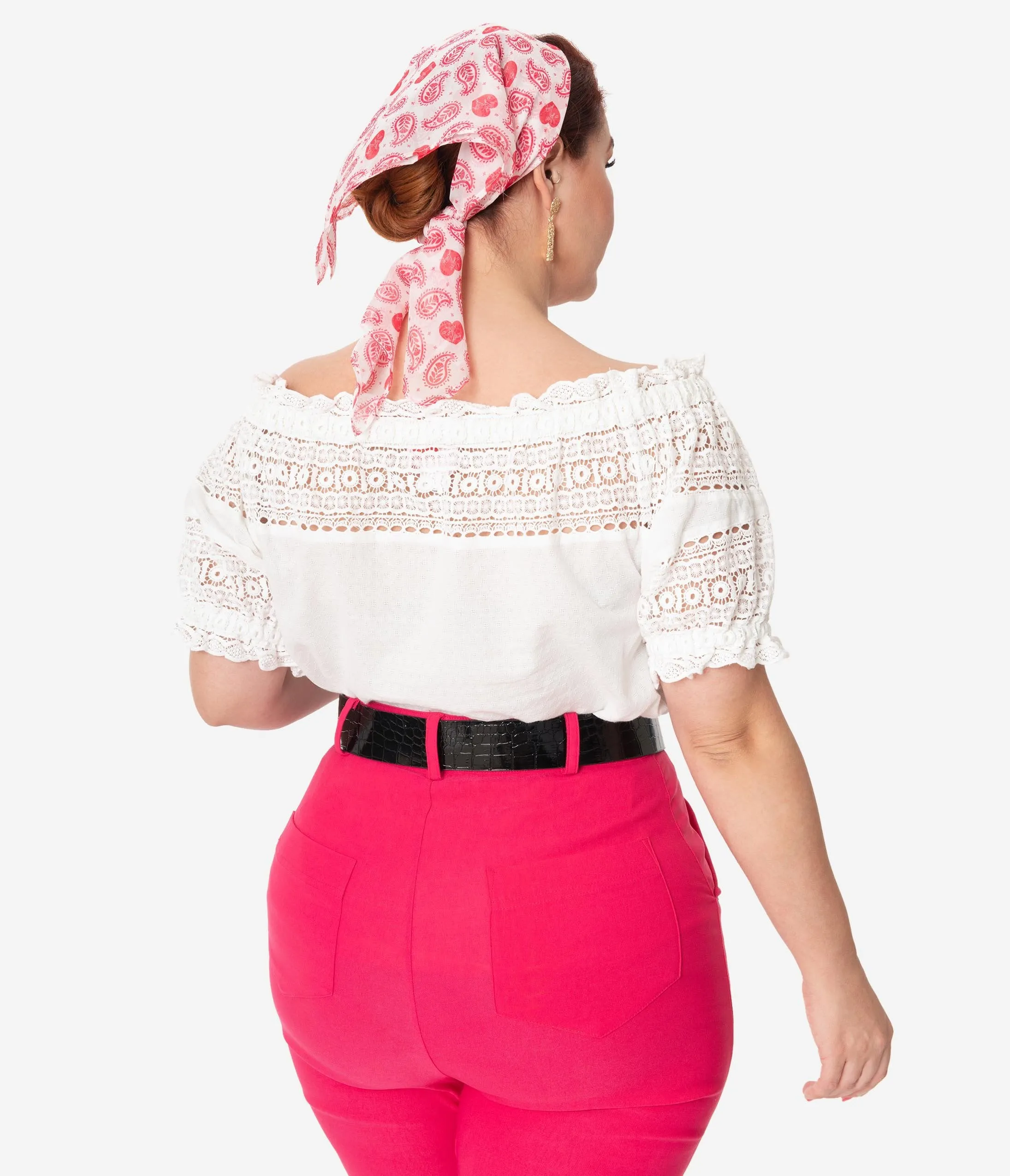 I Love Lucy x Unique Vintage Plus Size White Crochet Vineyard Blouse