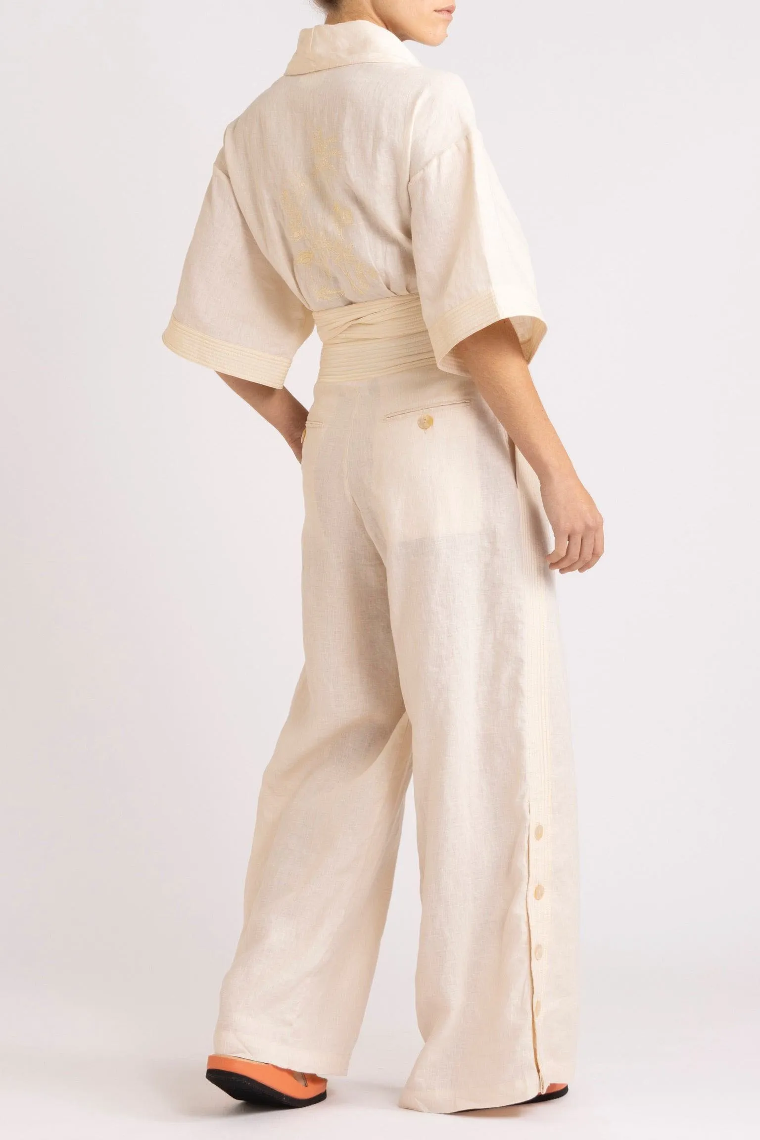 Isadora Embroidered Linen & Silk Wrap Top