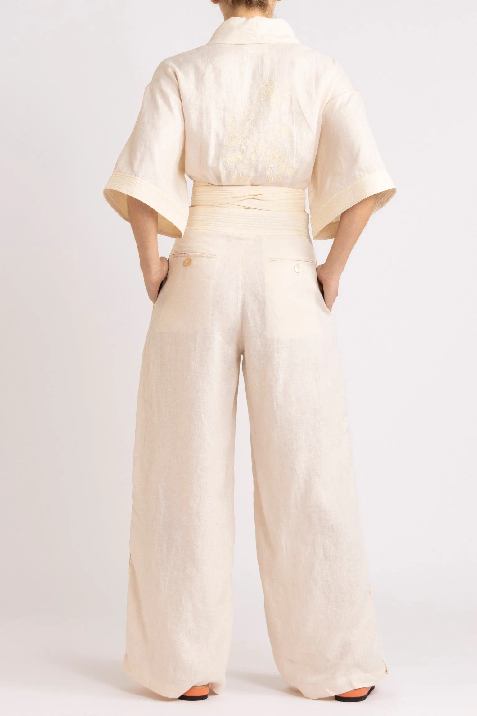 Isadora Embroidered Linen & Silk Wrap Top