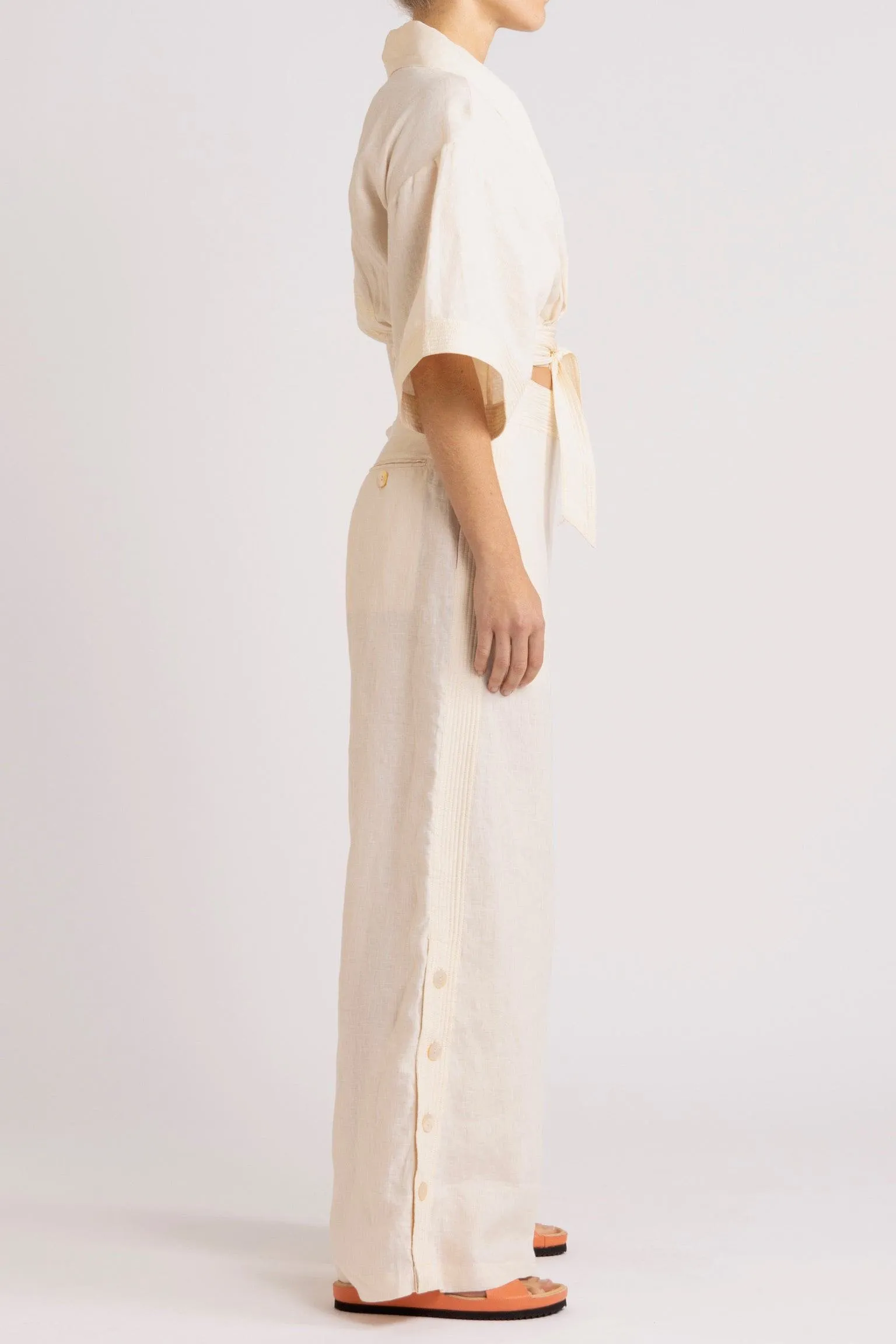 Isadora Embroidered Linen & Silk Wrap Top