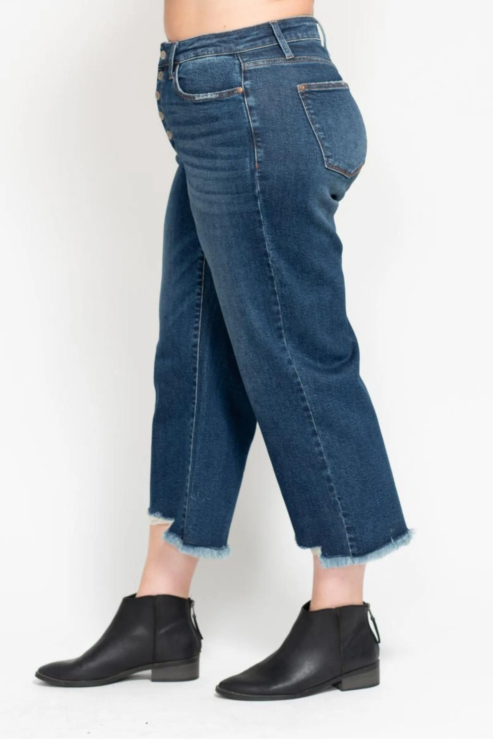 Judy Blue High Waist Button Fly Destroy Wide Leg Crop Denim 88887