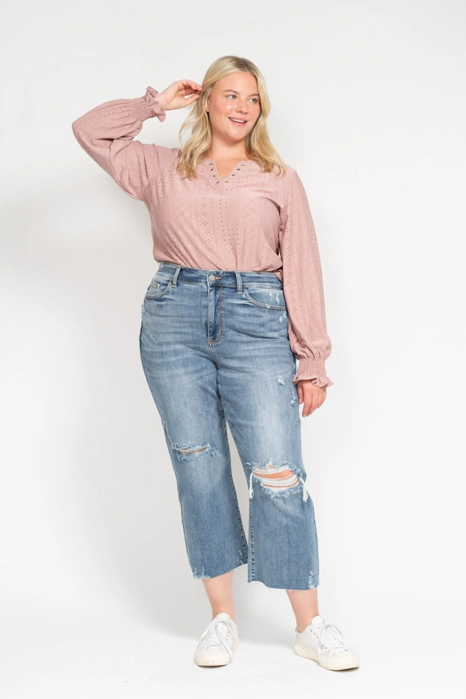 Judy Blue High Waist Destroy Wide Leg Crop Denim 82256