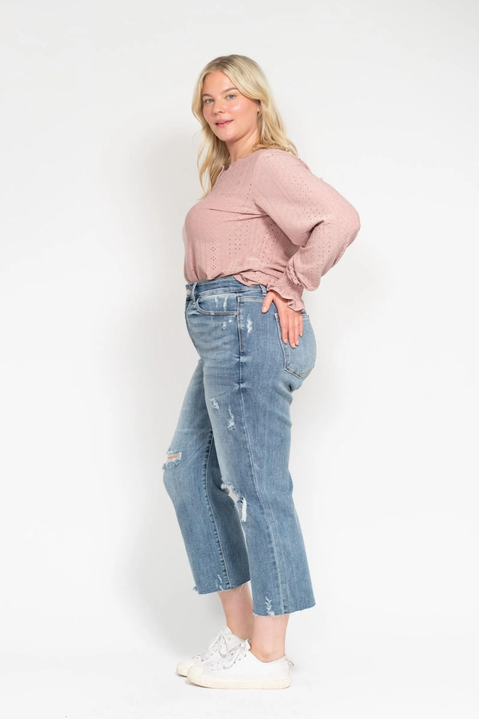 Judy Blue High Waist Destroy Wide Leg Crop Denim 82256