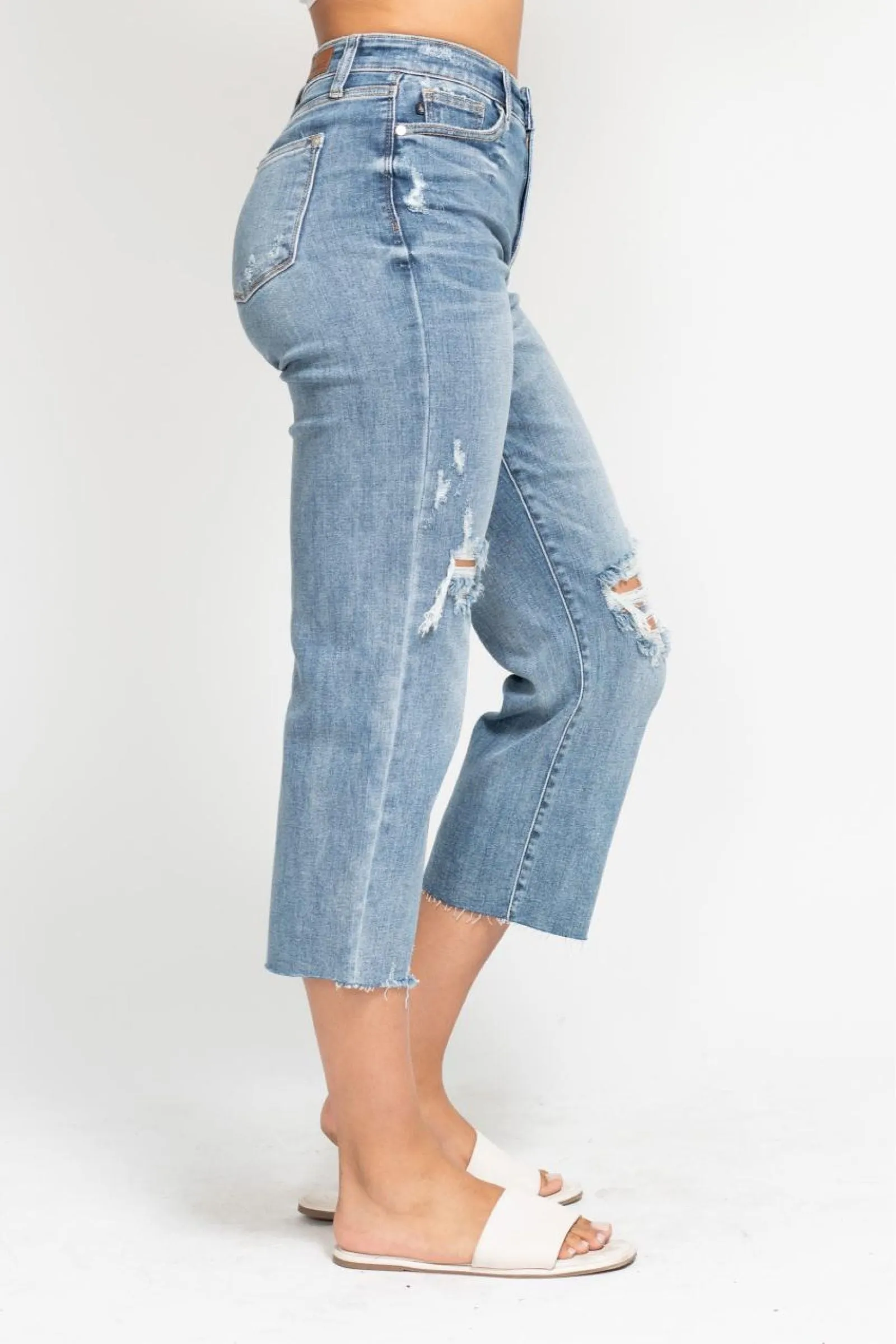 Judy Blue High Waist Destroy Wide Leg Crop Denim 82256