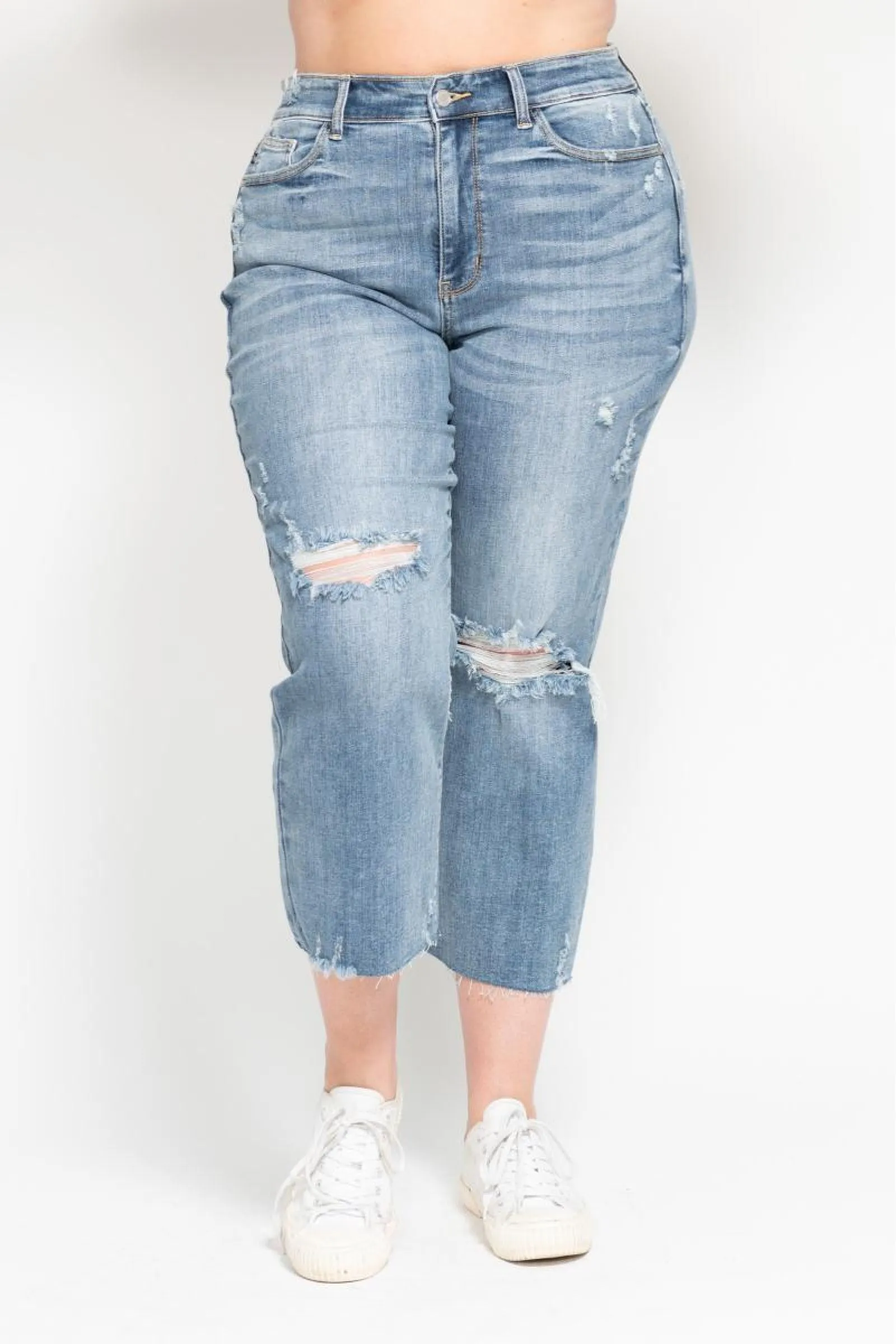 Judy Blue High Waist Destroy Wide Leg Crop Denim 82256