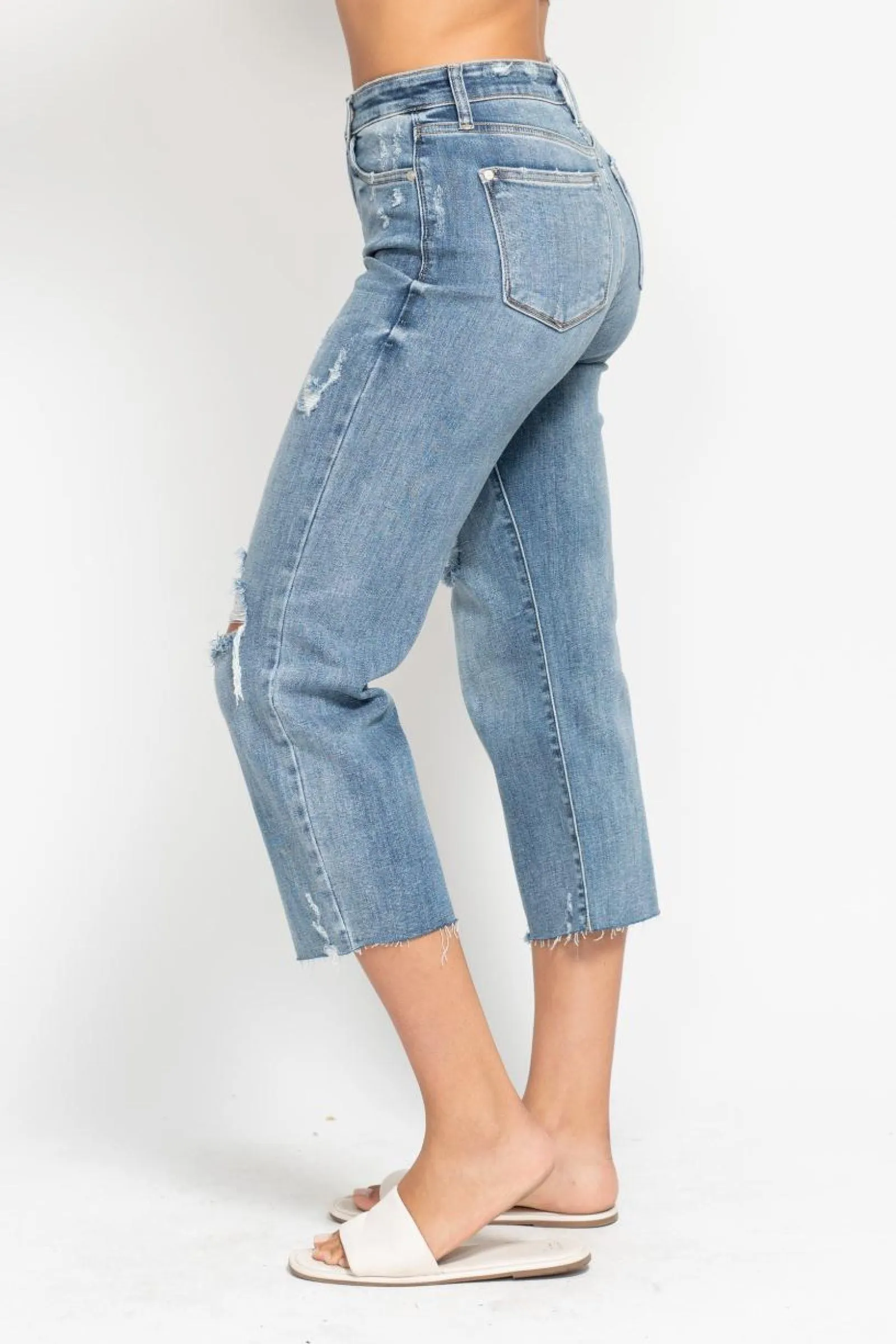 Judy Blue High Waist Destroy Wide Leg Crop Denim 82256