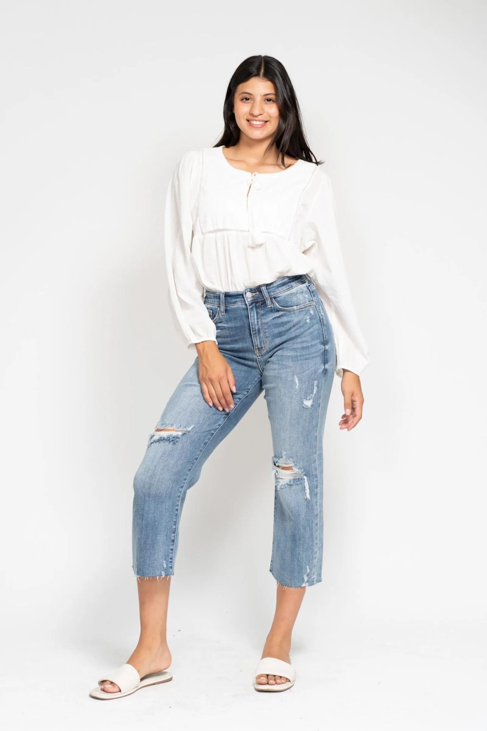 Judy Blue High Waist Destroy Wide Leg Crop Denim 82256