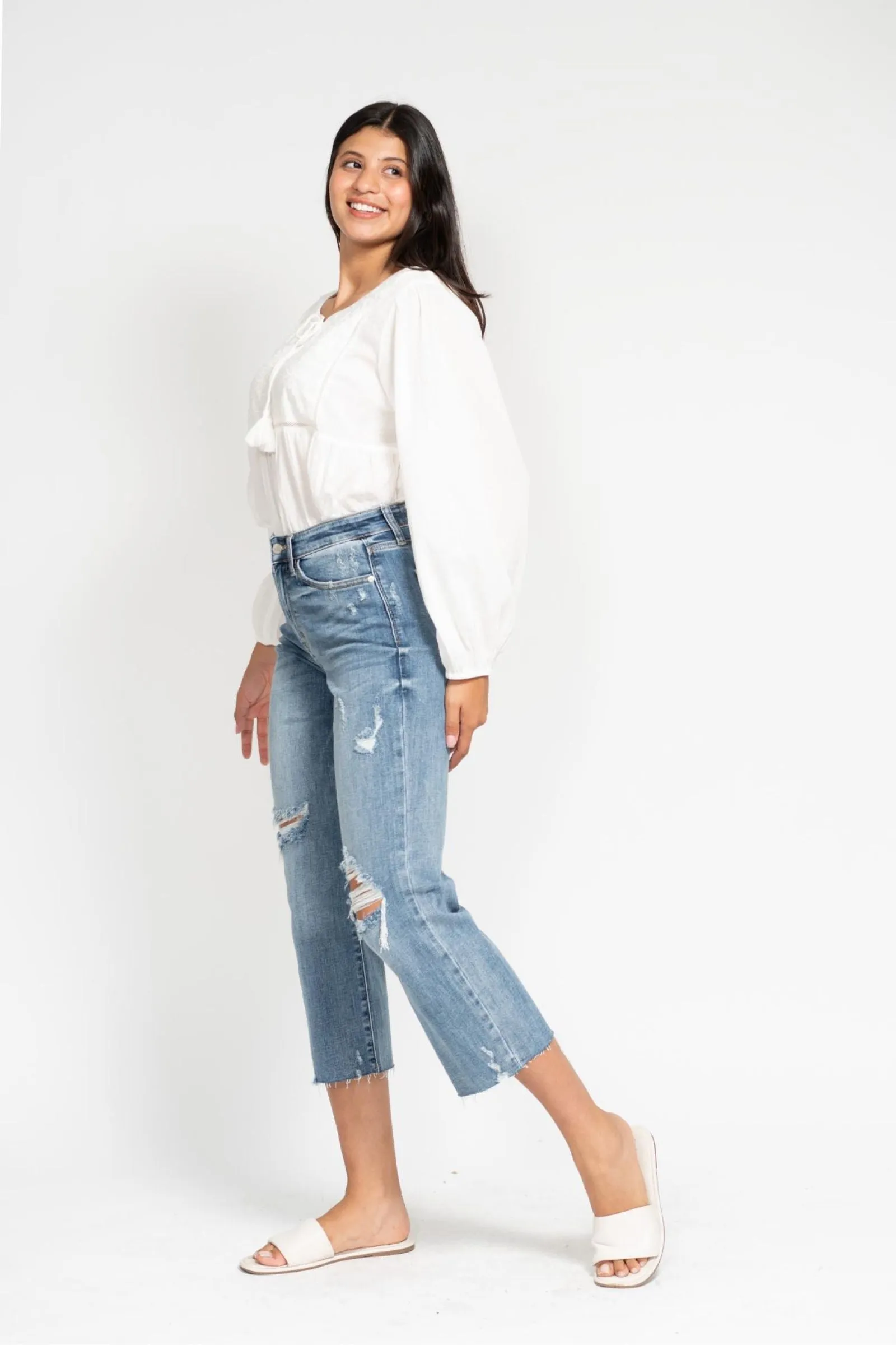 Judy Blue High Waist Destroy Wide Leg Crop Denim 82256