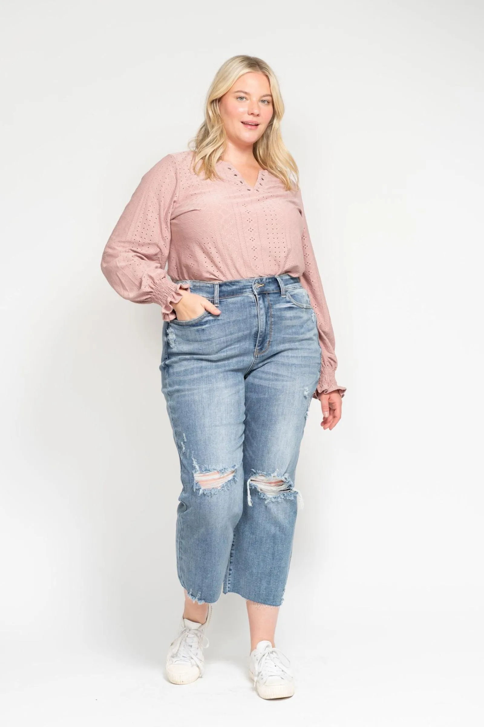 Judy Blue High Waist Destroy Wide Leg Crop Denim 82256