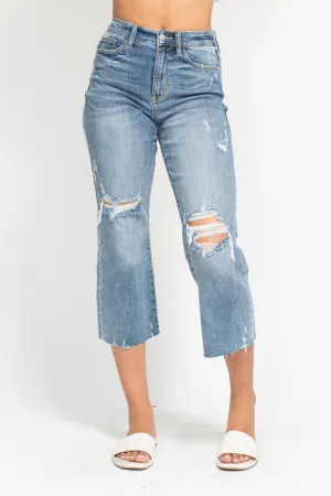 Judy Blue High Waist Destroy Wide Leg Crop Denim 82256