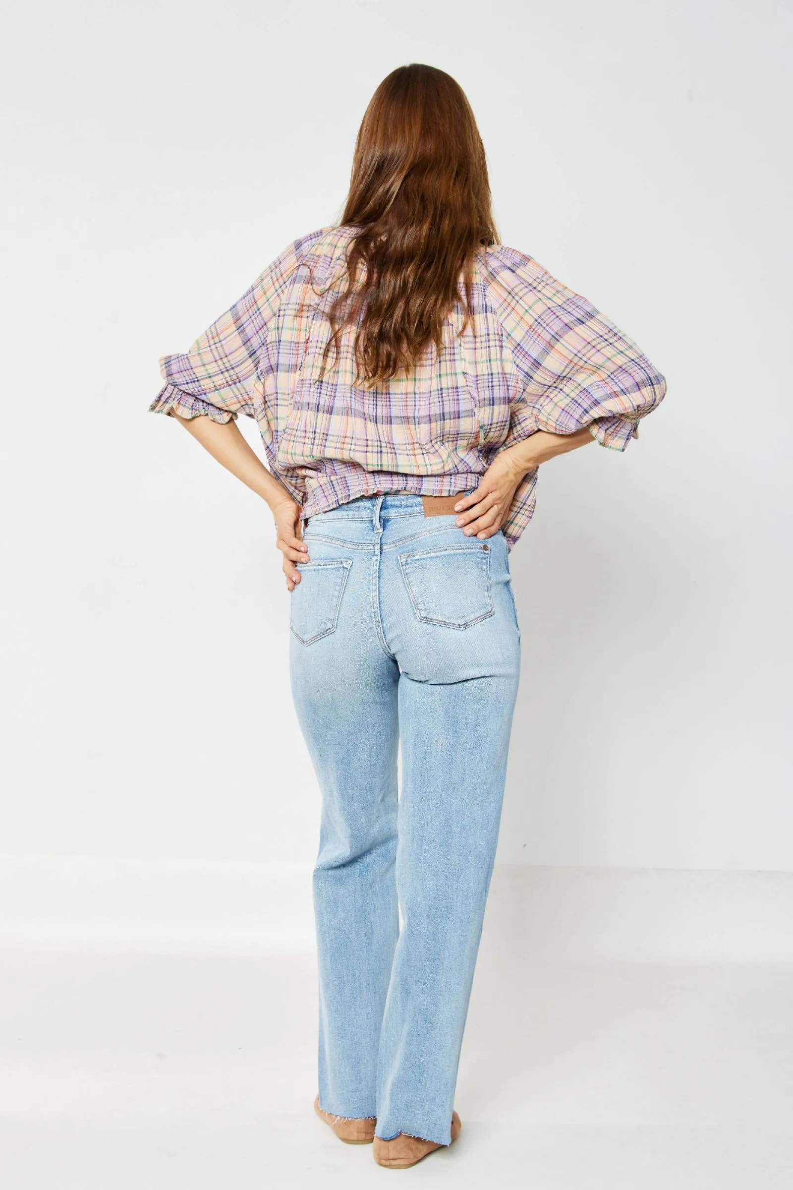 Judy Blue High Waist Rigid Magic Destroy 90's Rainbow Thread Straight Jeans 88671