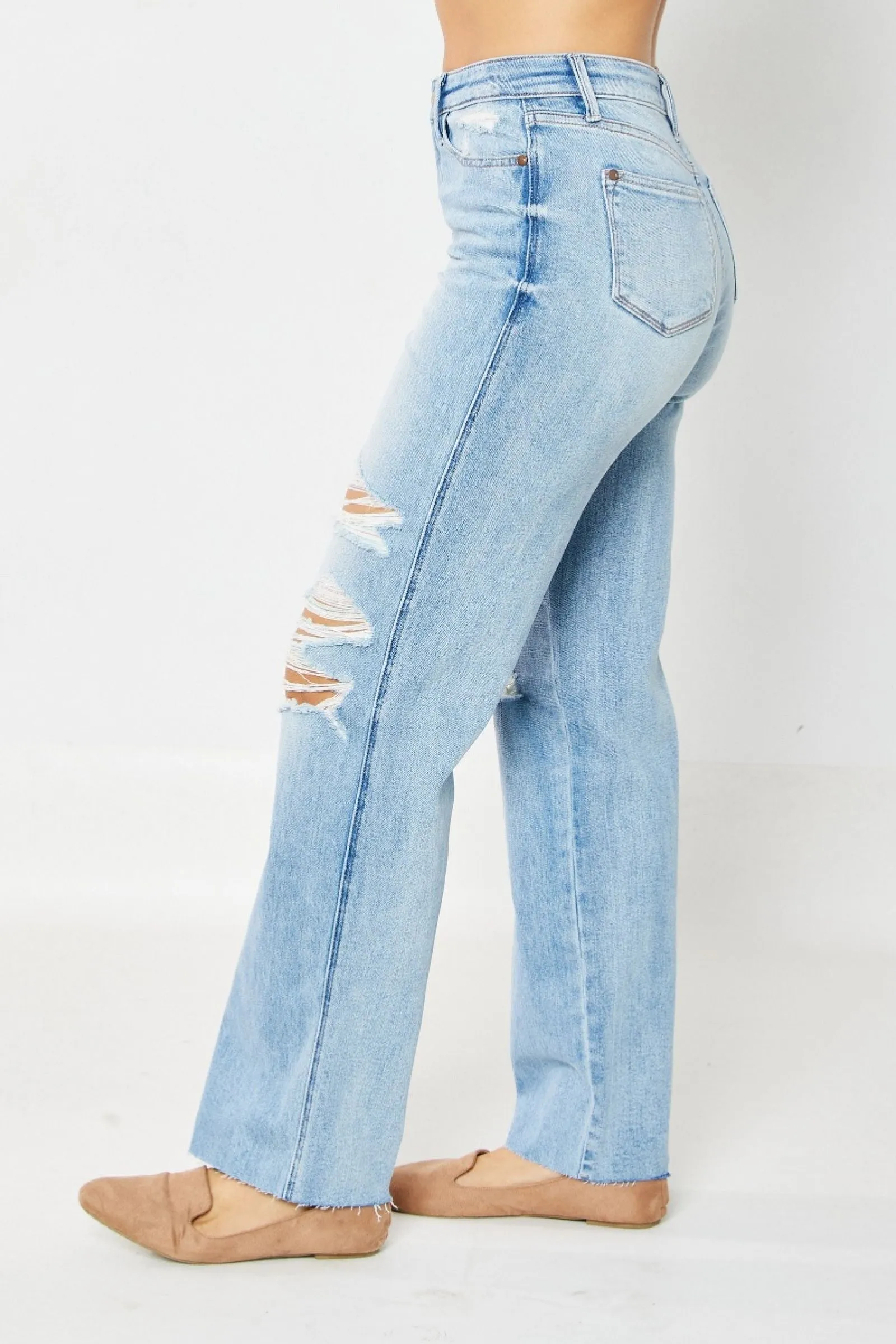 Judy Blue High Waist Rigid Magic Destroy 90's Rainbow Thread Straight Jeans 88671