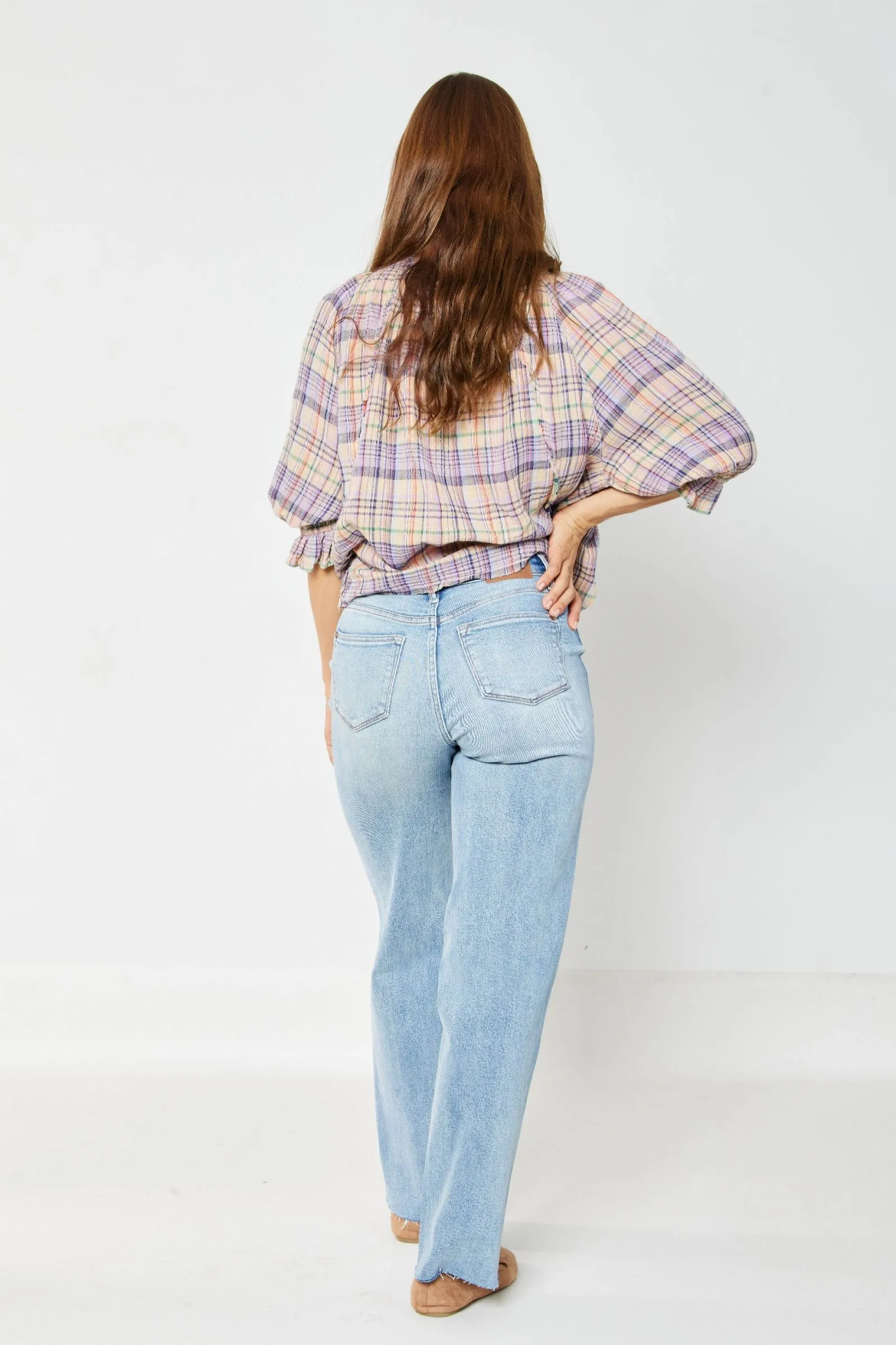 Judy Blue High Waist Rigid Magic Destroy 90's Rainbow Thread Straight Jeans 88671