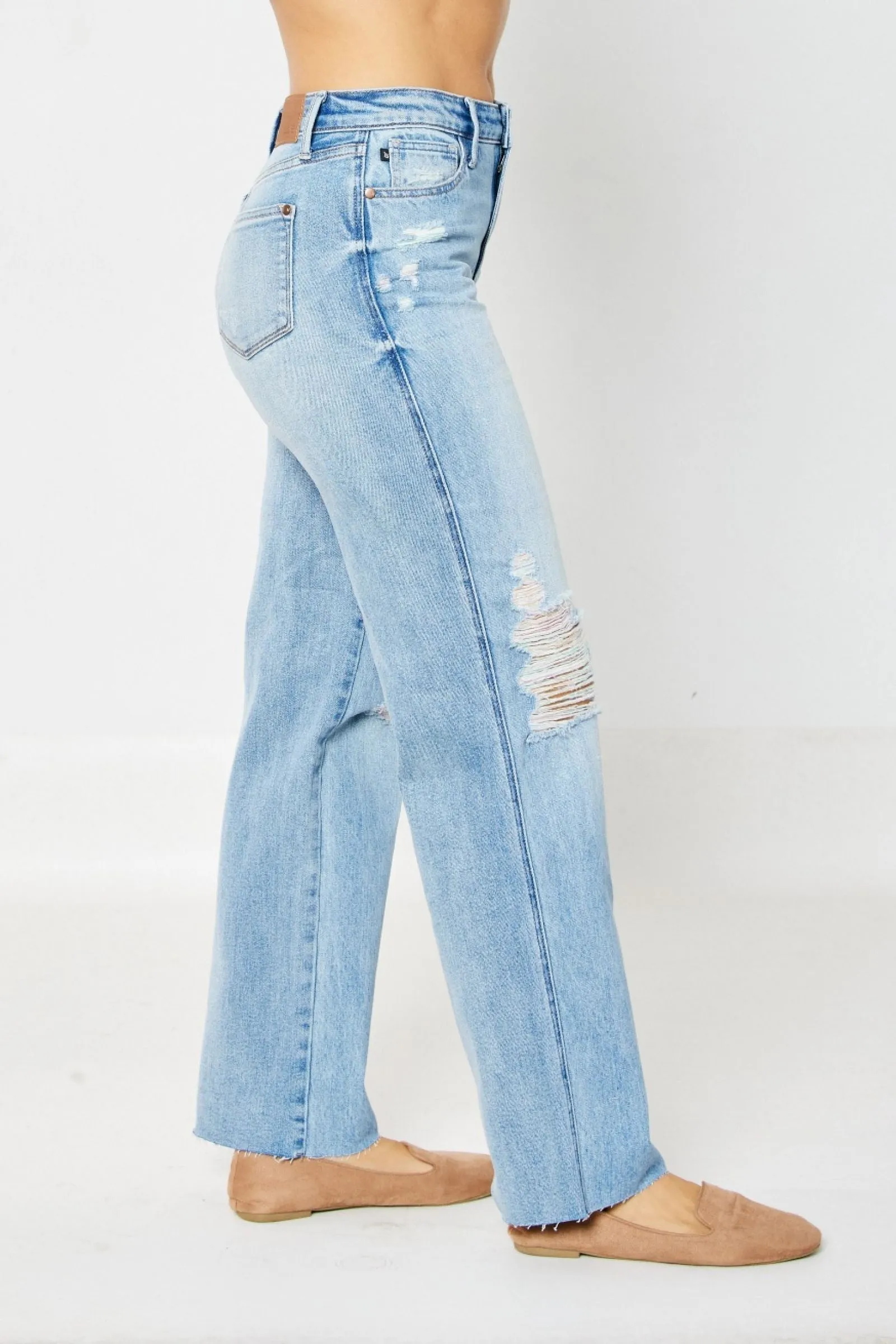 Judy Blue High Waist Rigid Magic Destroy 90's Rainbow Thread Straight Jeans 88671