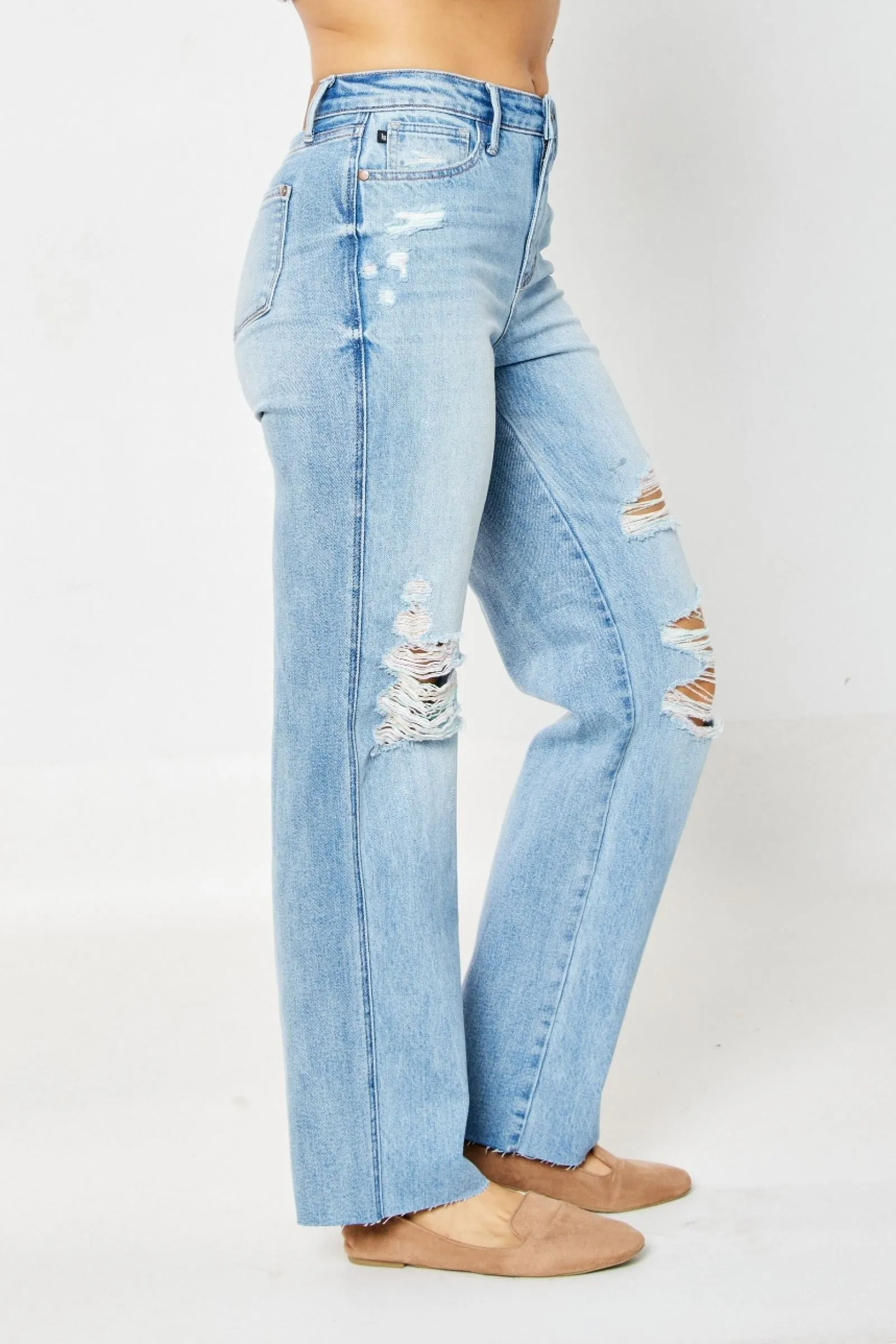 Judy Blue High Waist Rigid Magic Destroy 90's Rainbow Thread Straight Jeans 88671