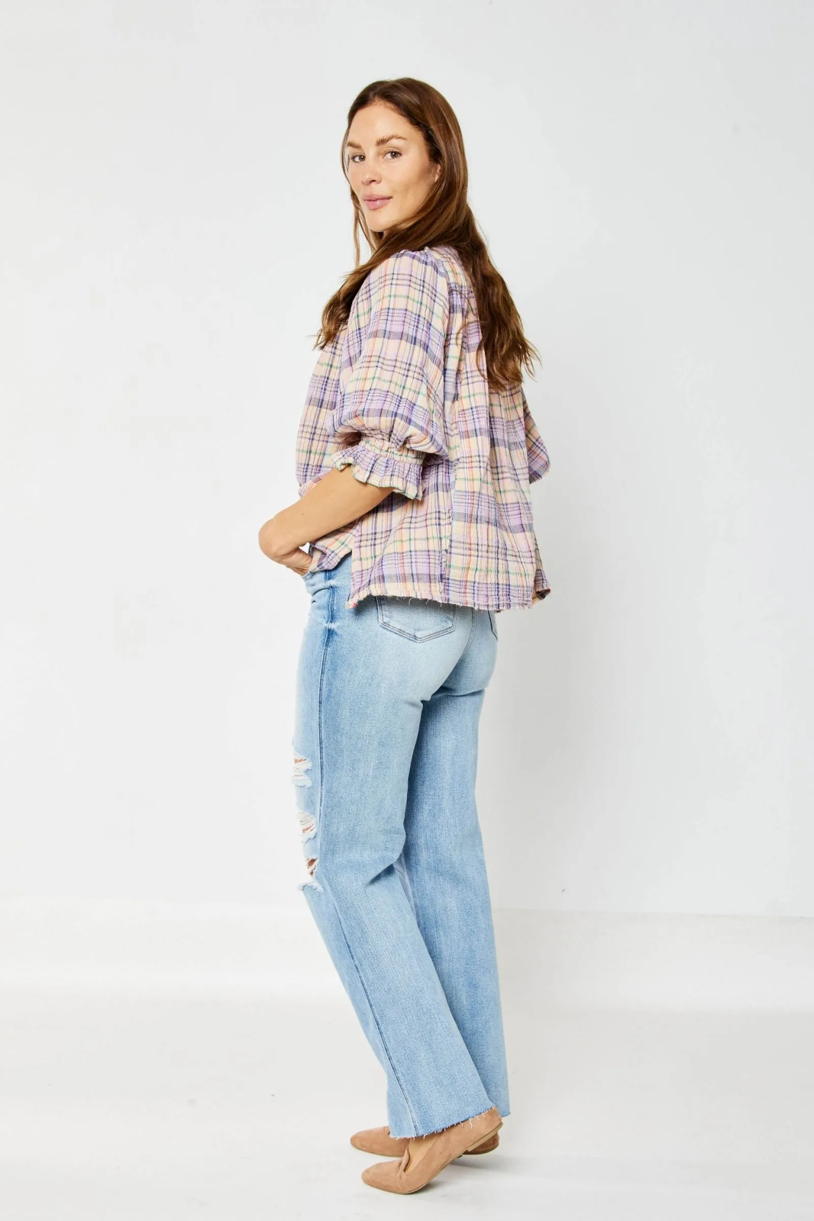 Judy Blue High Waist Rigid Magic Destroy 90's Rainbow Thread Straight Jeans 88671