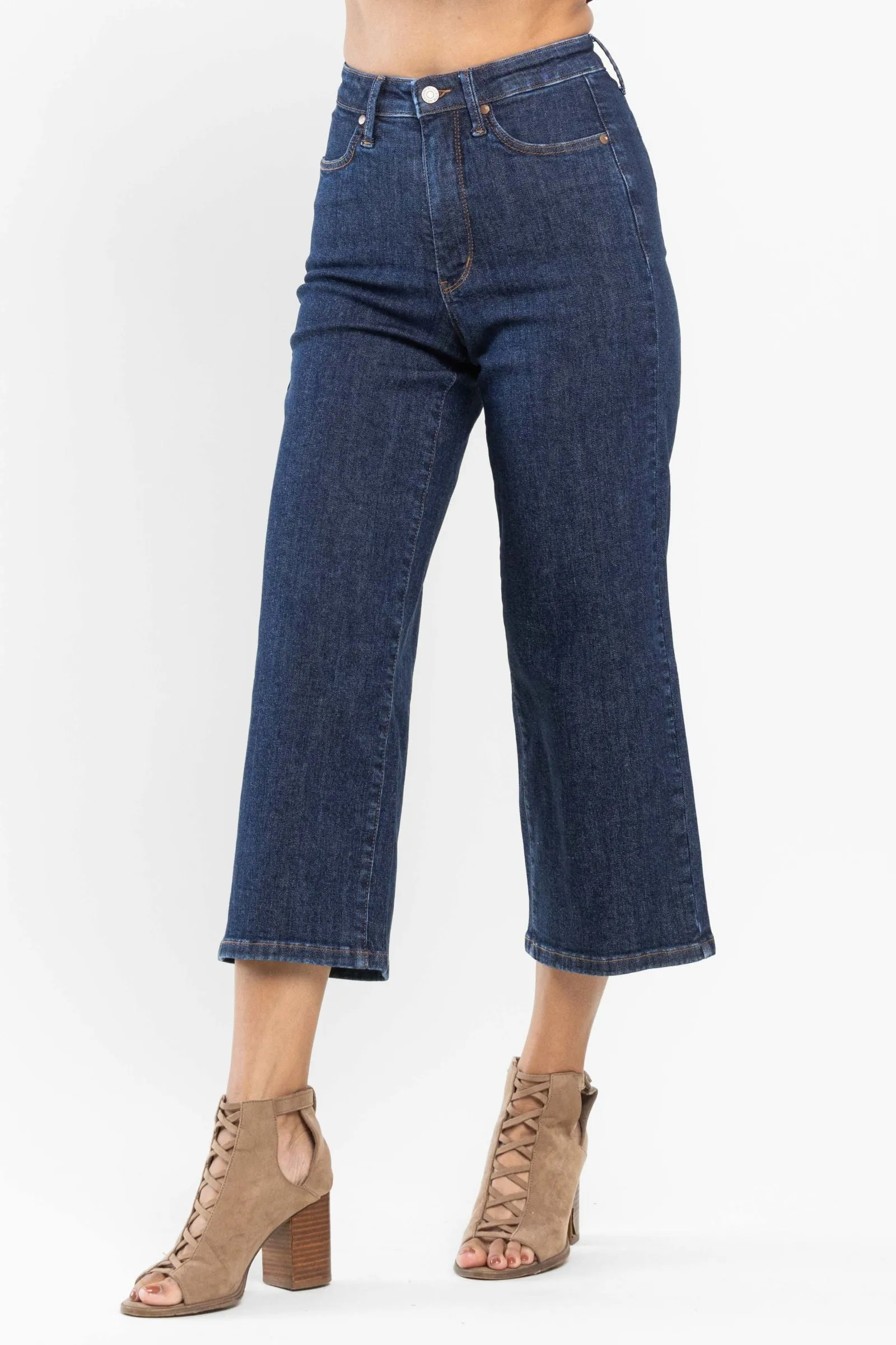 Judy Blue High Waist Tummy Control Tailored Wide Leg Crop Denim 88716