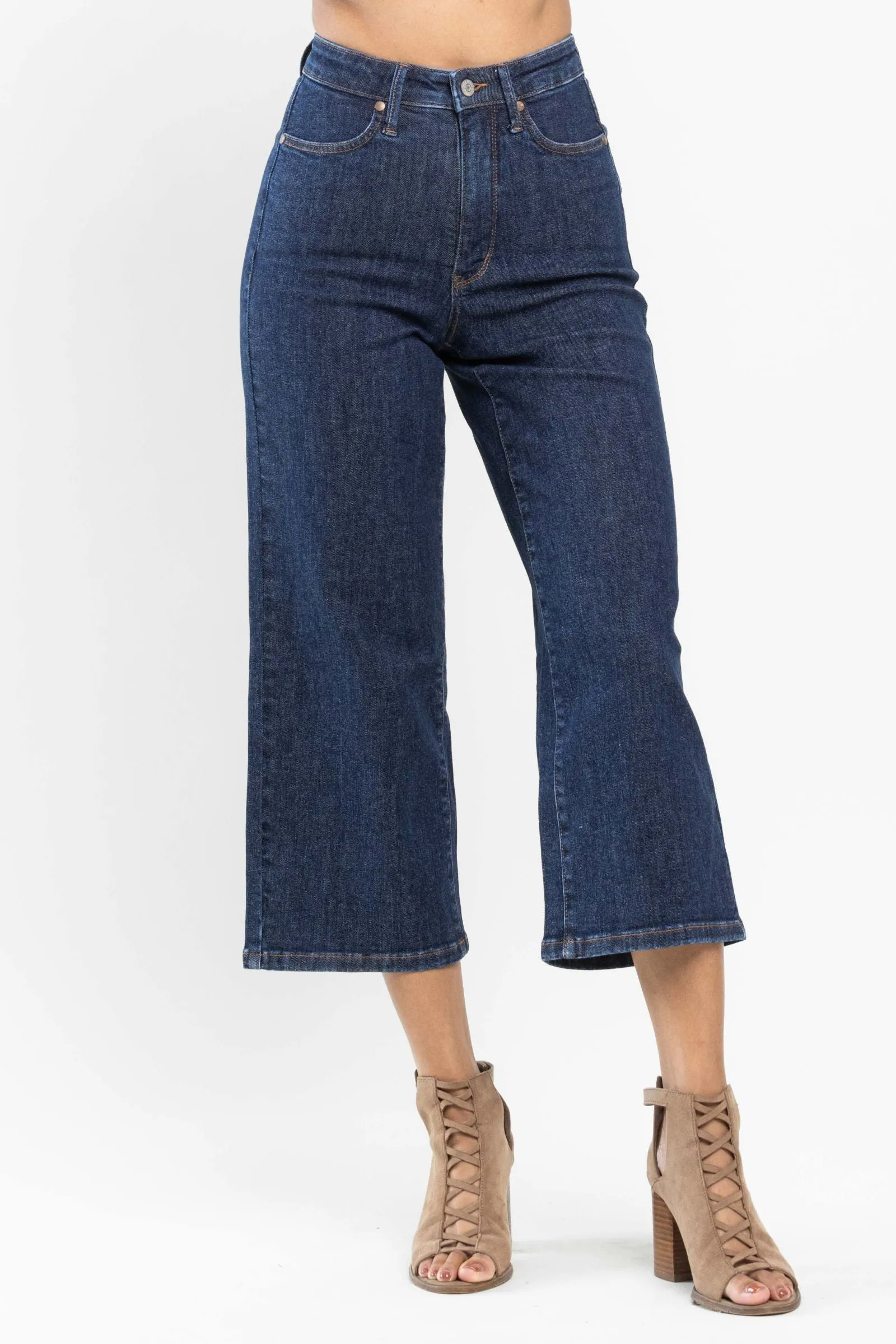 Judy Blue High Waist Tummy Control Tailored Wide Leg Crop Denim 88716