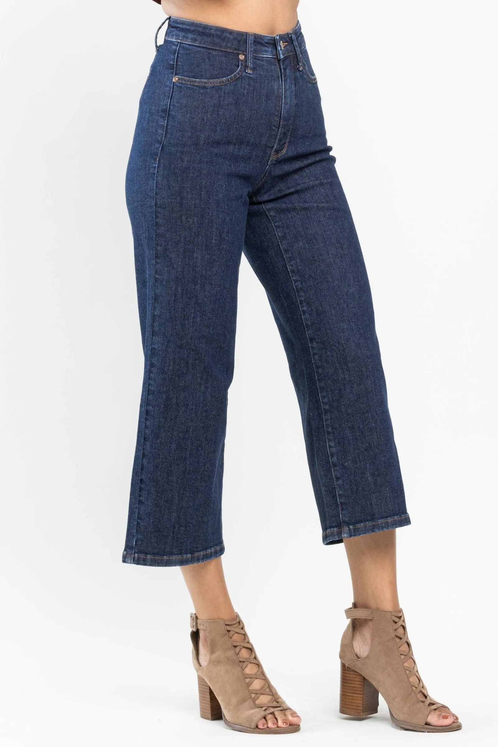 Judy Blue High Waist Tummy Control Tailored Wide Leg Crop Denim 88716