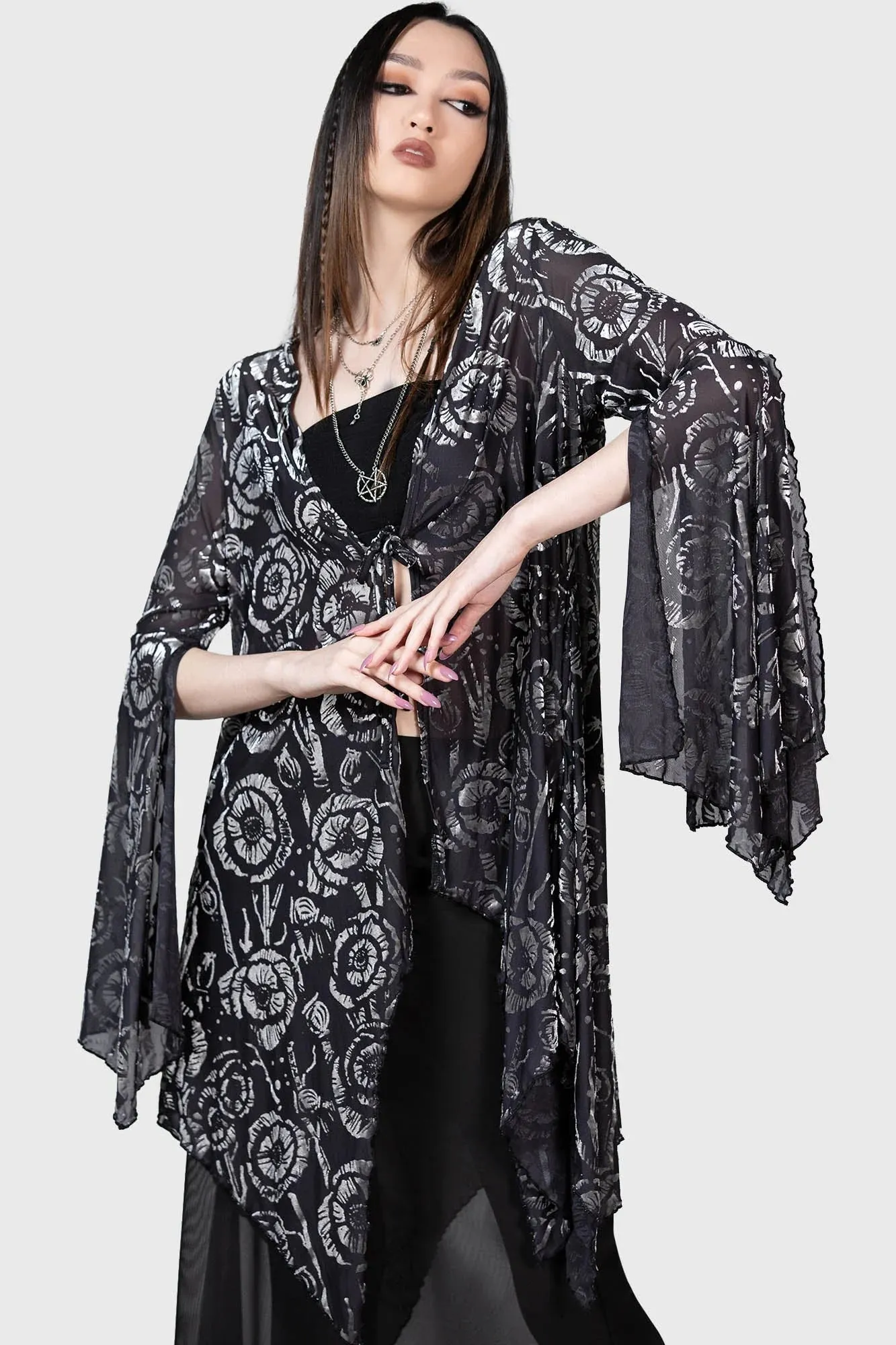 Killstar Flowering Fear Shawl Coverup Flowing Sheer