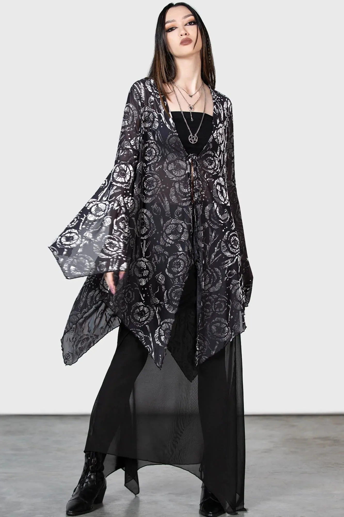 Killstar Flowering Fear Shawl Coverup Flowing Sheer