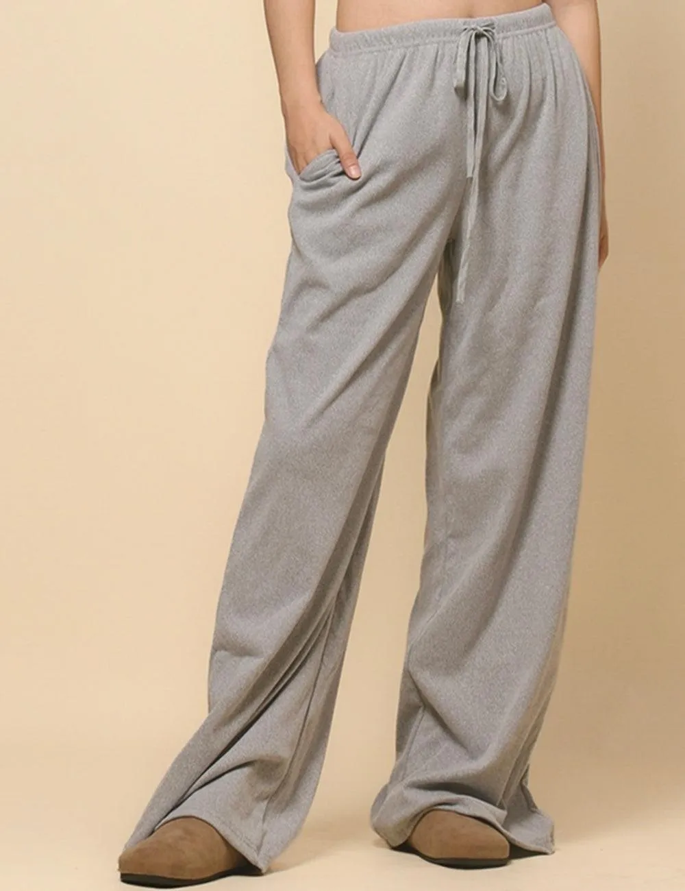 ladies Solid Color Drawstring Wide Leg Pants SKP4784