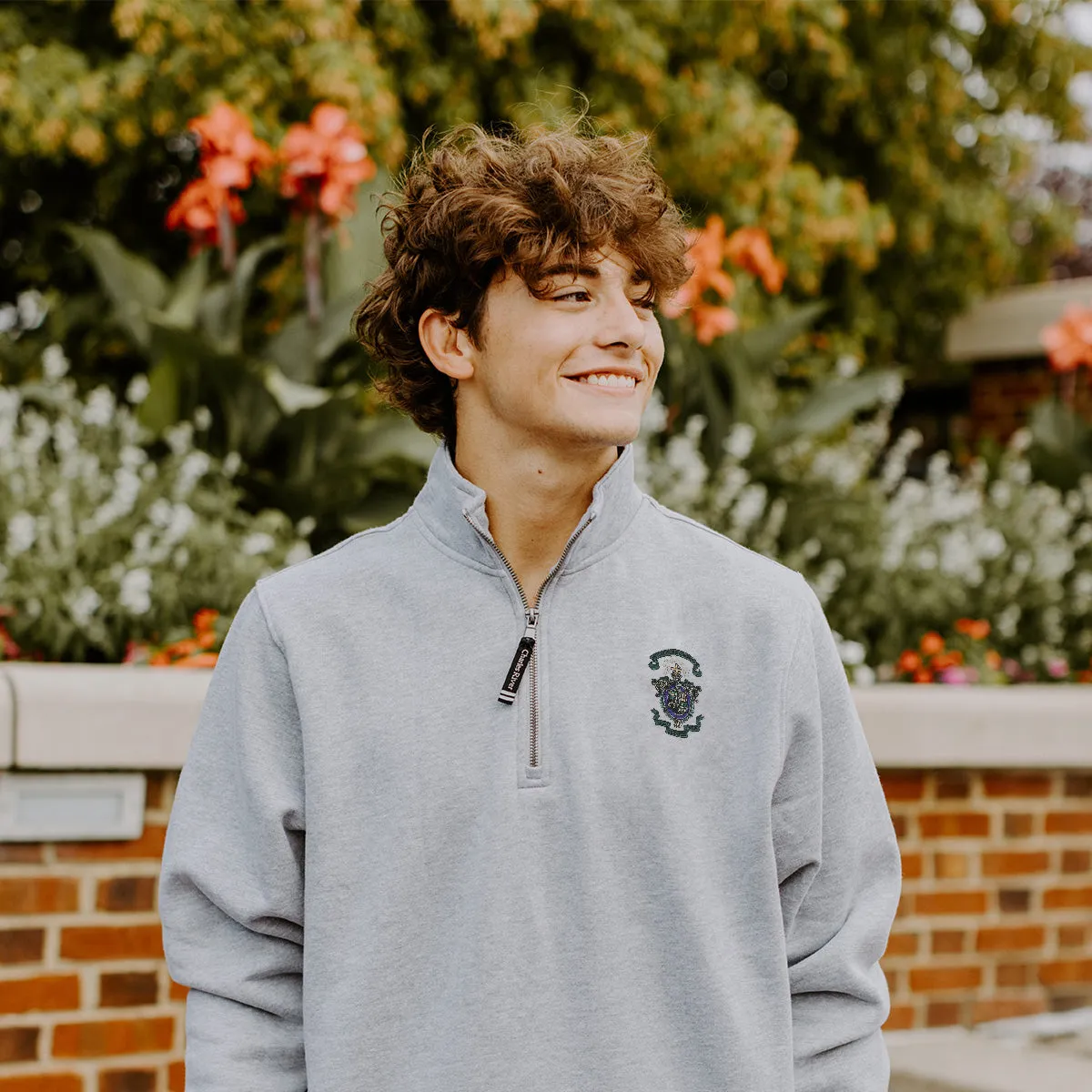 Lambda Chi Embroidered Crest Gray Quarter Zip