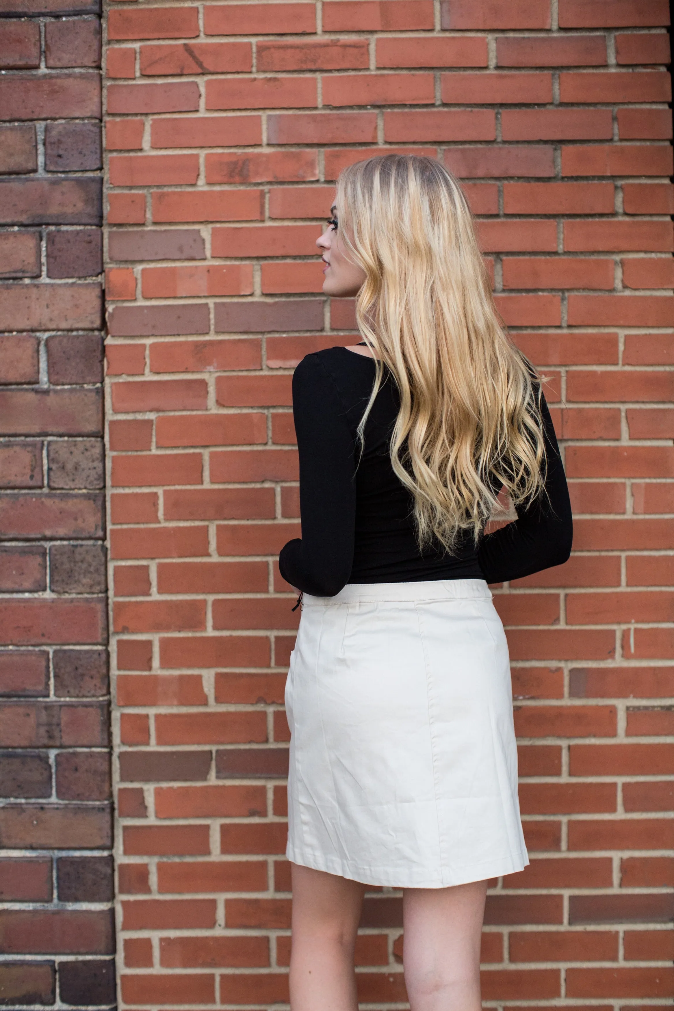 Light Khaki Button Down A-Line Skirt