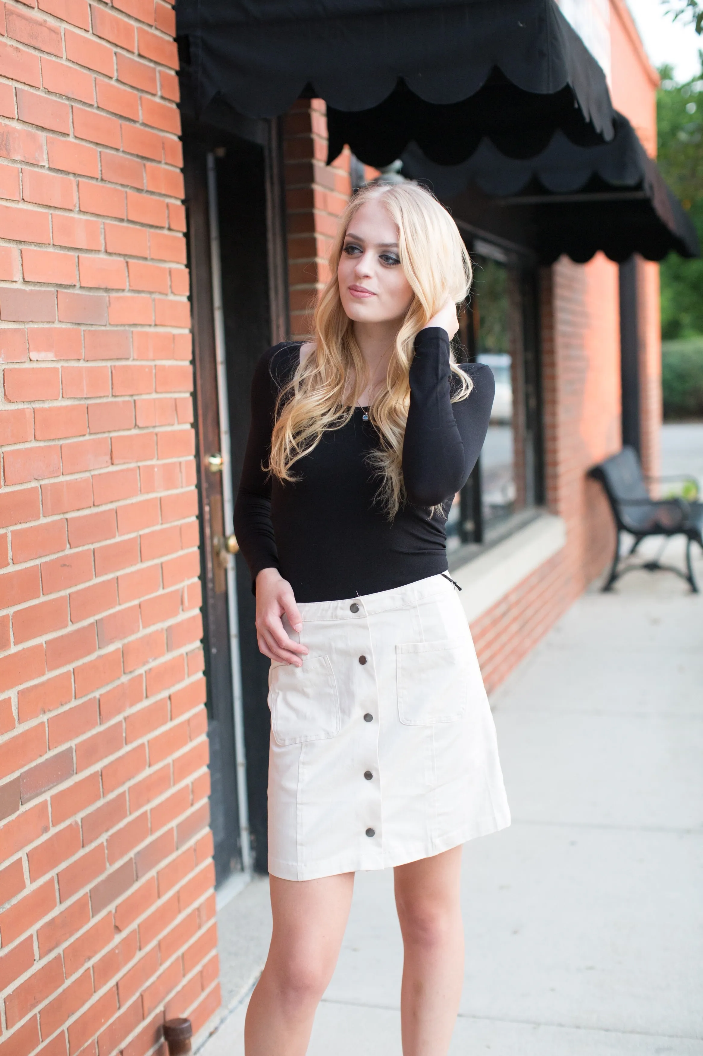 Light Khaki Button Down A-Line Skirt