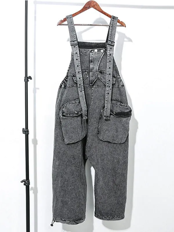 Loose Sleeveless Pockets Split-Joint Jean Pants Bottoms Overalls