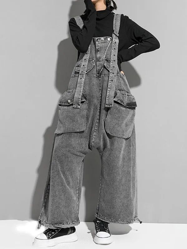 Loose Sleeveless Pockets Split-Joint Jean Pants Bottoms Overalls