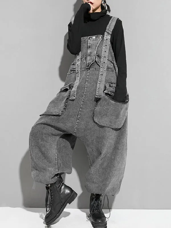 Loose Sleeveless Pockets Split-Joint Jean Pants Bottoms Overalls