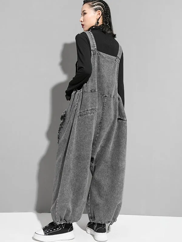 Loose Sleeveless Pockets Split-Joint Jean Pants Bottoms Overalls