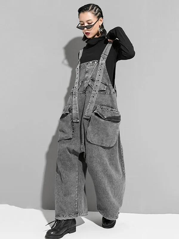 Loose Sleeveless Pockets Split-Joint Jean Pants Bottoms Overalls