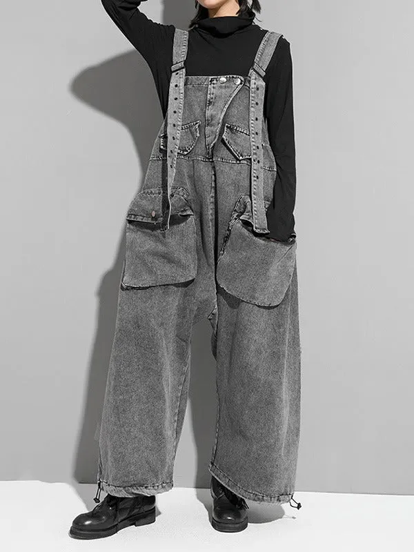 Loose Sleeveless Pockets Split-Joint Jean Pants Bottoms Overalls