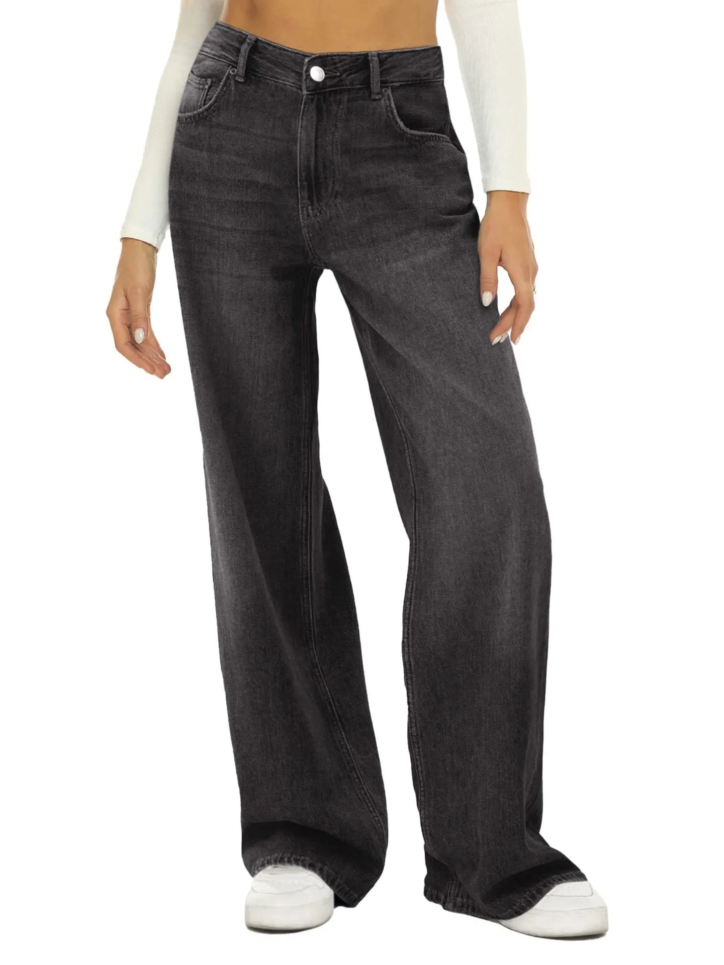 Loose Wide-leg Pure Color Casual All-match Long Jeans Pants