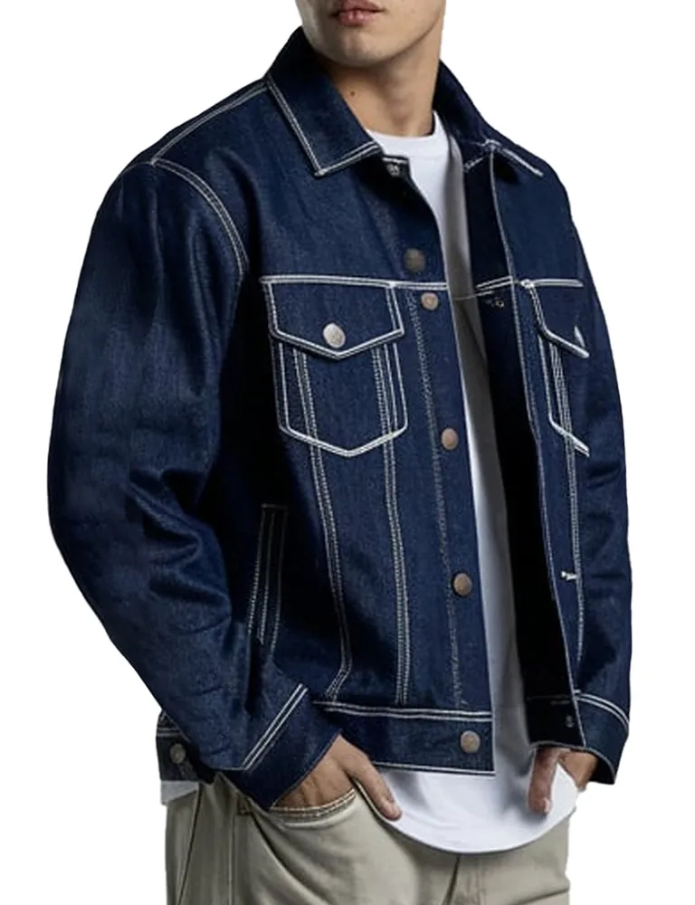 Men's Dark Blue Cardigan Denim Jacket