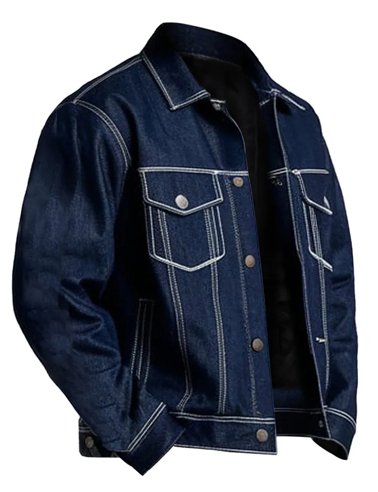 Men's Dark Blue Cardigan Denim Jacket