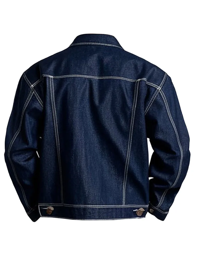 Men's Dark Blue Cardigan Denim Jacket