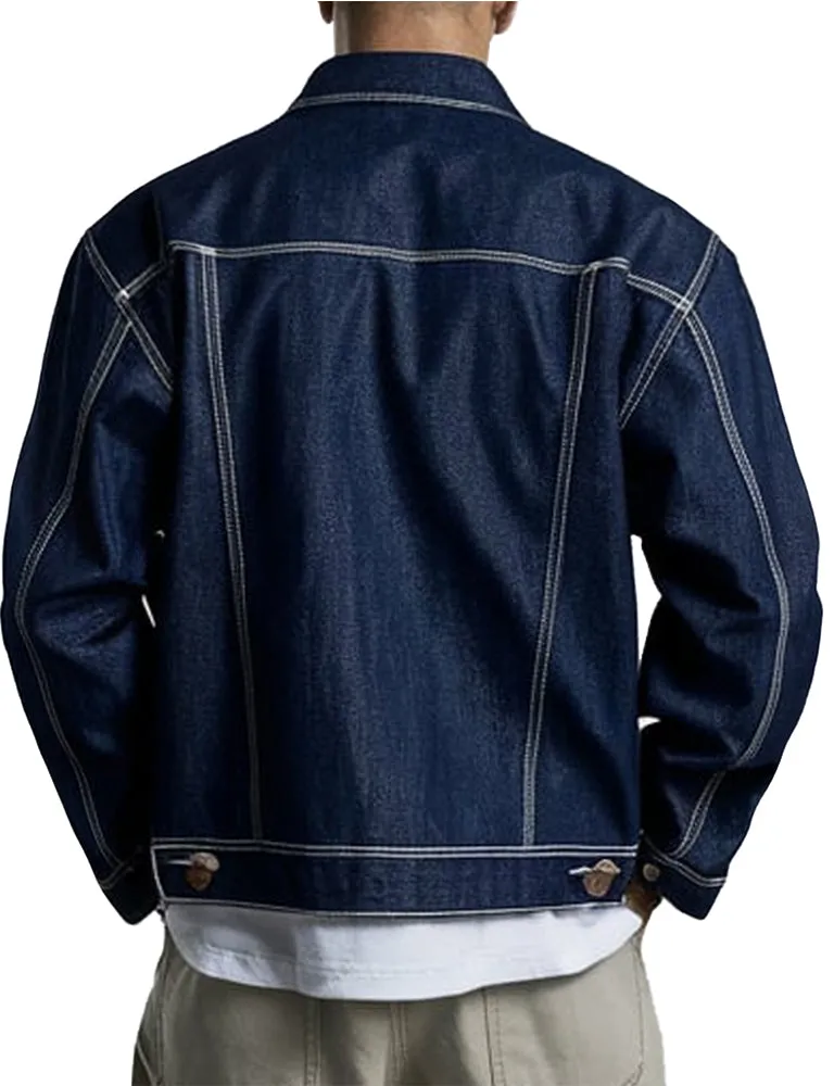 Men's Dark Blue Cardigan Denim Jacket